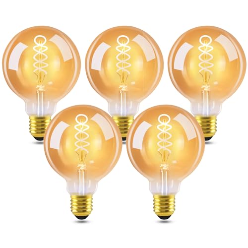 GBLYühbirne G95 Warmweiss Leuchtmittel 4W 2200Kühlampe Retro Filament Birnen Bulb Energiesparlampe für Haus Caf Bar nicht Dimmbar 5er pack