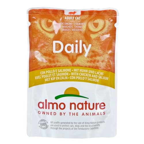 Almo Nature Daily Katzenfutter mit Huhn und Lachs Alleinfutter für erwachsene Katzen Nassfutter  30er Packx 70 g
