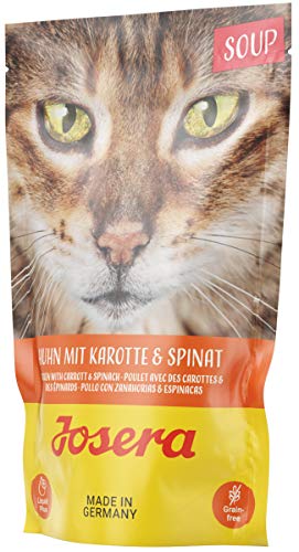 JOSERA Soup Huhn mit Karotte Spinat 16 x 70 g getreidefreies Katzenfutter extra Flüssigkeit für trinkfaule Katzen Super Premium Nassfutter für ausgewachsene Katzen 16er Pack