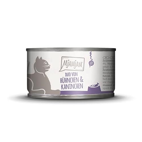MjAMjAM - Premium Nassfutter für Katzen - Duo von saftigem Hühnchen und Kaninchen an gedämpftem Kürbis 1er Pack 1 x 100 g getreidefrei mit extra viel Fleisch