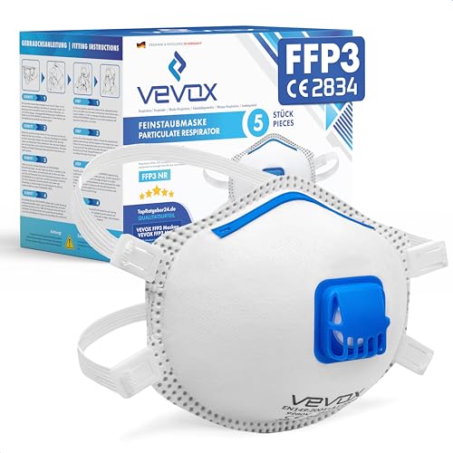 VEVOX FFP3 Maske Ventil 5er 10er oder 20er Set Staubmaske Atemschutzmaske Staubschutzmaske Feinstaubmaske Atemschutz z.B. gegen Feinstaub Schimmel oder Asbest