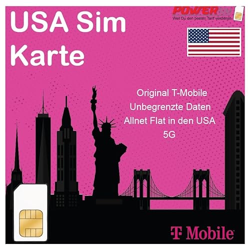 T-Mobile Prepaid SIM Karte unbegrenzte Internetdaten USA 5 GB Free Roaming für Kanada und Mexiko vom Power SIM Shop