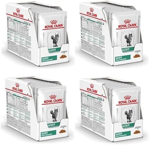 Royal Canin Veterinary Satiety Weight Management 4er Pack 4 x 12 x 85 g Diät-Alleinfuttermittel für Katzen Zur Verringerung von Übergewicht Feine Stückchen in Soße