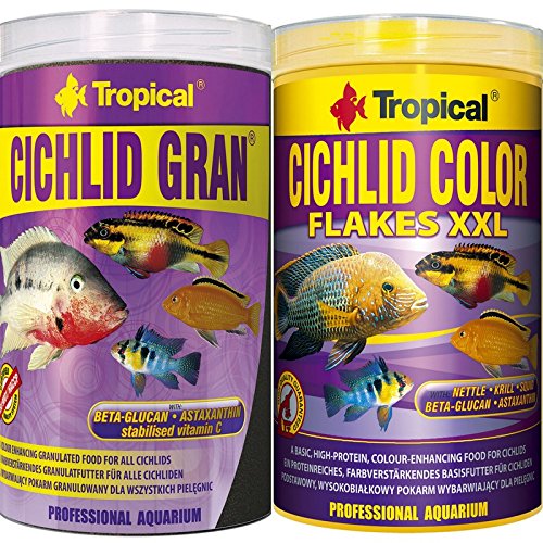Tropical 1 Liter Cichlid Gran 1 Liter Cichlid Color Flocken XXL Doppelpack 2 er Set Cichlid Malawi Fischfutter