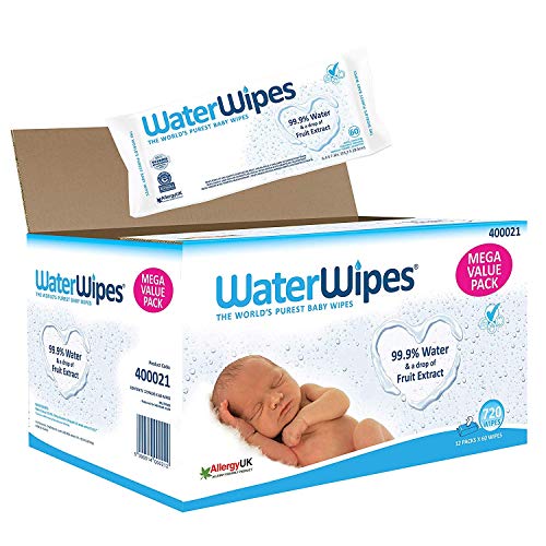WaterWipes Baby Feuchttücher Empfindliche Haut, 99,9% gereinigtes Wasser, 12 x 60 Feuchttücher (720 Feuchttücher)