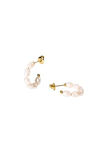 Purelei Organic Pearl Ohrringe Edelstahl Creolen mit echter Süßwasserperle 14K 18K vergoldet 23 mm Eleganter Perlenschmuck für Damen Gold