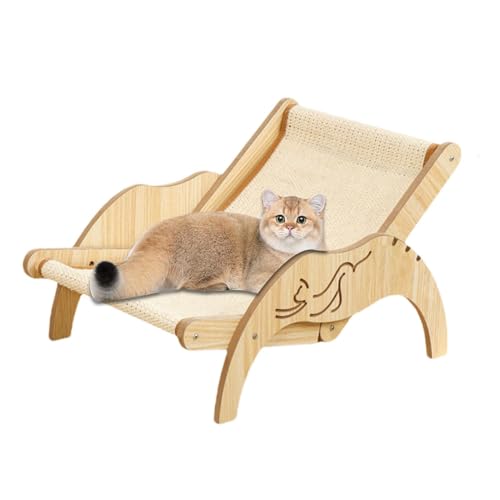 Yaztauho Katzen Sisal Stuhl Katzen Liegestuhl Cat Sisal Chair Katzen Sisal Bett Katzen-Loungesessel Sisal-Katzenkratzer-Hängematte Verstellbarer 3-Höhen-Kratzer Kätzchen-Hochbett Beige