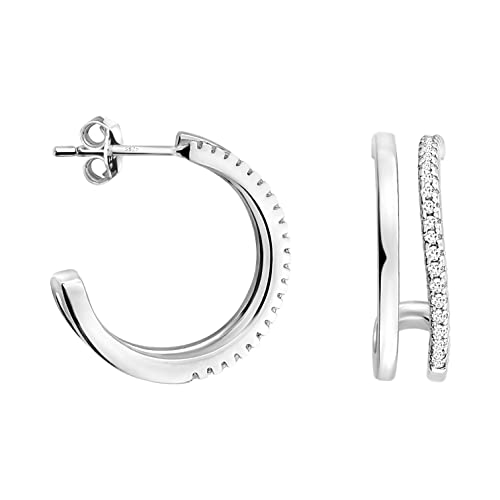 SOFIA MILANI - Damen Ohrringe 925 Silber - mit Zirkonia Steinen - Doppelte Steck Creole - E1376