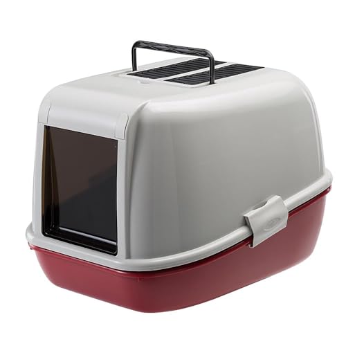 Ferplast Katzentoilette mit Deckel Sieb-System Ermöglicht Einsparung von Streu MAGIX tiefer Boden abgedunkelte Schwingtür Filter incl. 55 5 x 45 5 x h 39 cm.Bordeaux