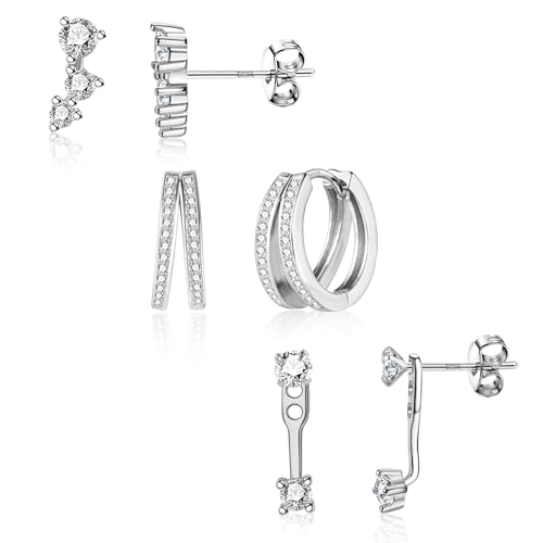  Set ALEXCRAFT Silberen Doppel Ohrstecker Zirkonia Stein Glitzer Ohrsteck Multipack Stapelbar Ohrring Set für Mehrere Piercings Ohrlöcher