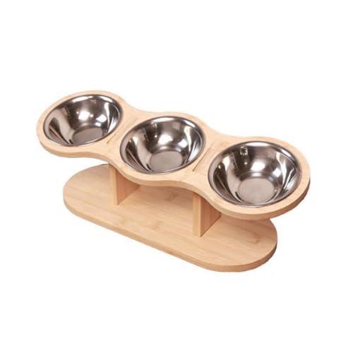 Katnetoly Erhöhte Katzennäpfe mit 3 Edelstahlnäpfen. Erhöhte Katzennäpfe für Futter und Wasser. Um 15 Grad Geneigter Erhöhter Haustiernapf.