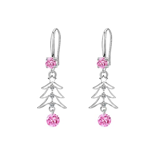 Lustige Ohrringe Weihnachtsohrringe Weihnachtsbaum Glocke Ohrringe Weihnachten kreative Urlaub Party Ohrringe Schmuck Creolen Frauen Ohrringe Rund Silber Creolen Pink One Size