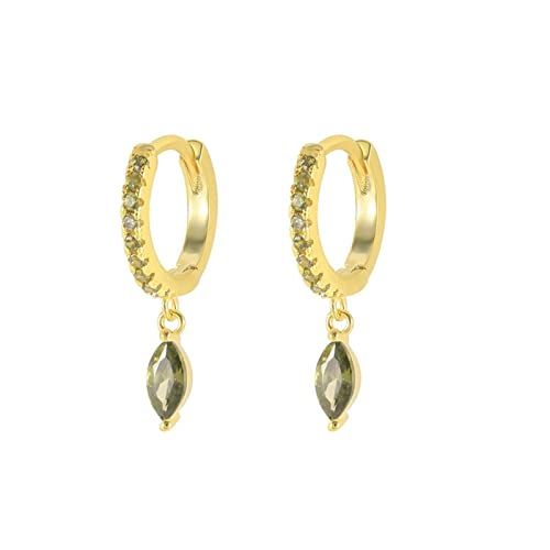 Beydodo Creolen Silber 925 Eckig Ohrringe Anhänger mit Olivgrün Zirkonia Gold Ohrringe Nickelfrei Damen