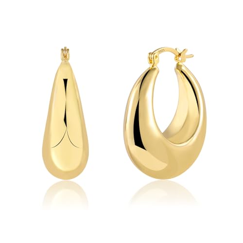 ALEXCRAFT 14K Dick Creolen Gold Goldener Ohrringe Vergoldet für Damen Chunky Hoops Gold Geschenk für Frauen Freundin Mama Mädchen