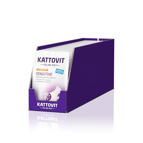 KATTOVIT Sensitive Nassfutter für Katzen Hypoallergenes Katzenfutter Alleinfuttermittel im Frischebeutel 24 x 85 g Huhn und Pute