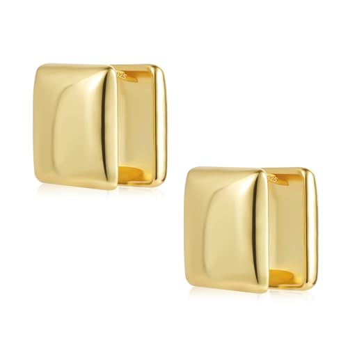Creolen Eckig Gold Ohrringe Damen 14K Vergoldet Knorpel Huggie Ohrringe Geometrie Quadratische Gold 925 Creolen Breit Klobig Eckigförmige Ohrringe Leicht Breit Dick Eckig Creolen Gold Kleine Damen