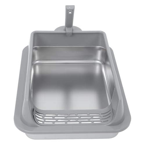 HEMOTON Edelstahl Katzenstreuwanne mit Deckel Tiefes Katzenklo rutschfest und Geruchsdicht Tragbare Katzentoilette für Kätzchen Ältere Katzen und Kleine Haustiere