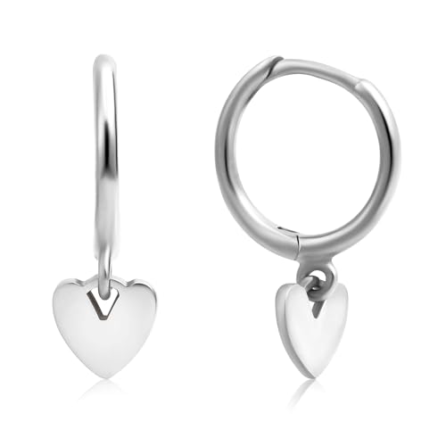 Herz Ohrringe Silber 925 Minimalistisch Herz Creolen Klein Love Drop Huggies Ohrringe Charms Baumelnd Schmuck Geschenke für Frauen Mädchen Weihnachten Geburtstag Valentinstag