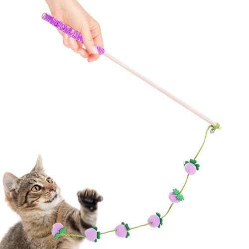 Spielzeug Für Katzen - Interaktiver Angelstab mit Fruchtdesign und rutschfestem Griff Katzenstab Spielzeug Für Kätzchen Zum Spielen Im Innenbereich Mit Vogel Fisch Und Maus Attrappen Gegen Langewe