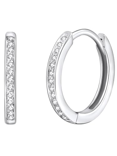 Rafaela Donata Damen Creolen aus 925 - Sterling Silber mit Zirkonia weiß - Klappcreolen Silbercreolen klassisch