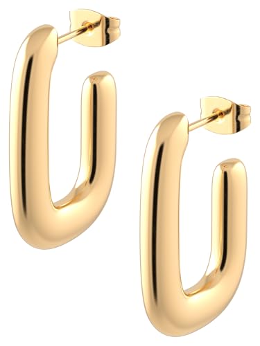 THIORA Damen Creolen aus Edelstahl 18k vergoldet Tahiti Tide Ovale Ohrringe mit Emaille 2 45 cm Nickelfrei Wasserfest Gold