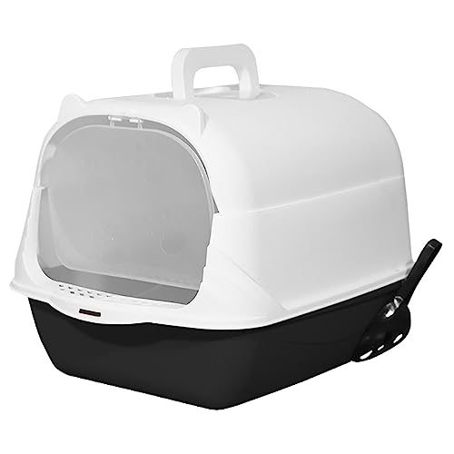 KiBcsLic Katzenklo mit Haube Und Deckel Geschlossene Katzentoilette mit Türklappe für Wohnungskatzen Abnehmbare Tragbare Katzentoilette Hand schwarz