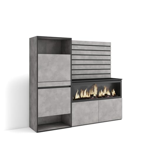 Skraut Home Schuhregal Schuhschrank Schuhaufbewahrung 167x145x35 cm Für Schlafzimmer Zimmer Elektrokamin XXL Lamellenwand Holz Moderner Stil Zement