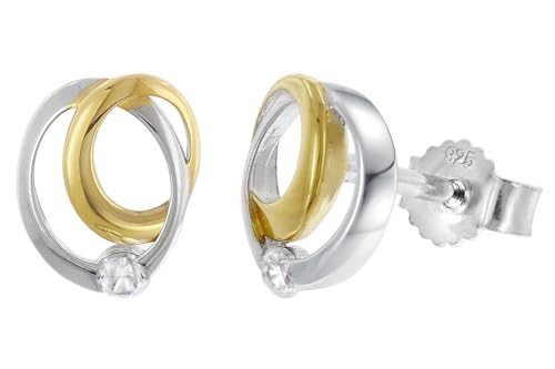 trendor Damen-Ohrringe 925 Silber Bicolor Zirkonia-Ohrstecker eleganter Ohrschmuck für Frauen modische Geschenkidee und edles Accessoire 28045