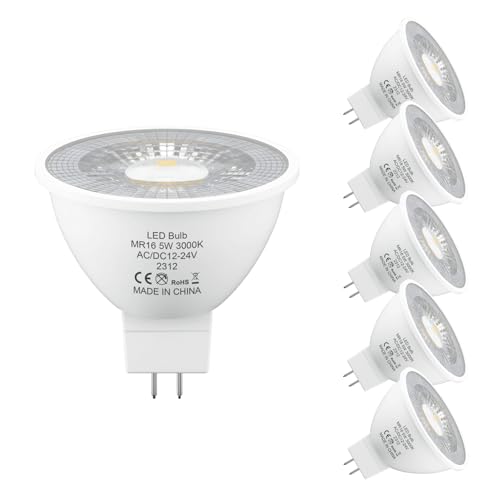 LUTW GU5.3 LED 12V Warmweiß AC DC 12V 24V MR16 LED 5W 3000K Ersetzt 50W Halogen Lampe 470LM 38 Abstrahlwinkel Led Lampe Nicht Dimmbar led Spot 6 Stück