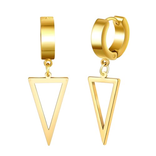Yumilok Damen Ohrstecker Männer Ohrringe Edelstahl Geometrisch Dreieck Herren Creolen Ohrringe Scharnier Ohrhänger Gold