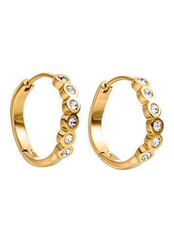 Purelei Reef Ohrringe Creolen aus Edelstahl mit weißen Zirkoniasteinen 18K vergoldet Geschwungenes Design 20 mm Curated Ear Schmuck Gold Silber Ros gold Gold