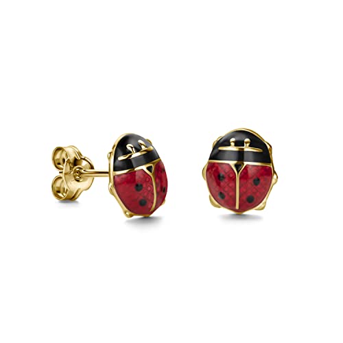 Miore Schmuck Kinder Mädchen Ohrstecker mit Marienkäfer Ohrringe aus Gelbgold 18 Karat 750 Gold