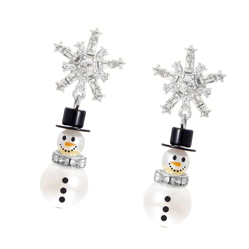 Itkcozcg Mode-Accessoire Weihnachts-Schneemann-Schneeflocken-Creolen mit Perlen und Kristallen Akzenten Festival-Schmuck-Accessoire für Frauen Size reference picture Legierung Perlen Diamanten