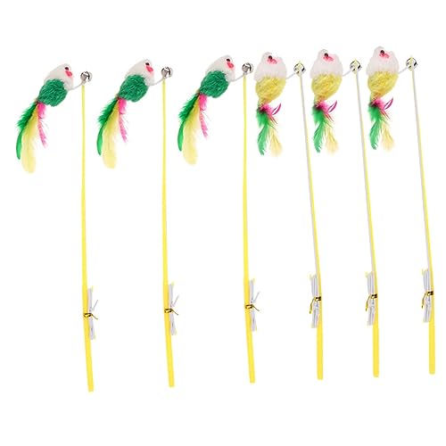 Yardwe 6 Stück Katzen Spielzeug Maus Teaser Aus Kunststoff Mit Glocken Interaktives Haustierspielzeug Für Katzen Lebhaftes Federwedel Für Indoor Spiel