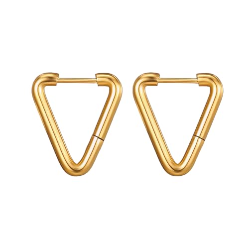 Kritz Ohrringe Damen Creolen Gold Quadratisch Rund Rechteckig Oval Dünne - Ohrringe Quadriert Eckige Edelstahl Vergoldet Hypoallergen - Creolen Kleine Schmuck Geschenk für Frauen Dreieck