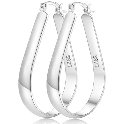 Senteria Ohrringe Silber 925 Creolen Hypoallergen Oval Creolen Silber Groß Leichte Ohrringe Groß Damen Mädchen 65MM