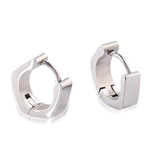 BlackAmazement 2er Set Klapp Creolen Ohrringe Hexagon Sechseck 6-Kant Seckskant Silber Gold Schwarz Herren Damen Silber