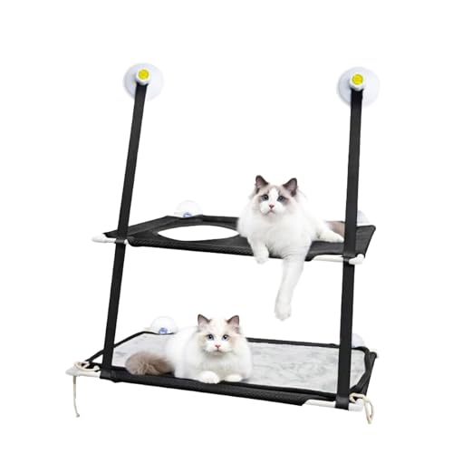 Fenster Katzenhängematte für Katzen bis 25kg Doppellagiges Katzen Hängematte für Katze in Innenräumen Verstärkte Katzens Fensterplatz mit Starkem Saugnapf 51 X 31 cm Fensterbankliege Katze