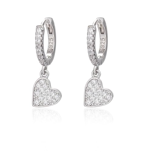 Ohrringe Silber 925 hängend für Mädchen Silber 925 Klein mit Zirkonia Ohrringe Herz Hängend Hypoallergen Mini Creolen für Frauen für Hochzeitsgeschenke für Frauen