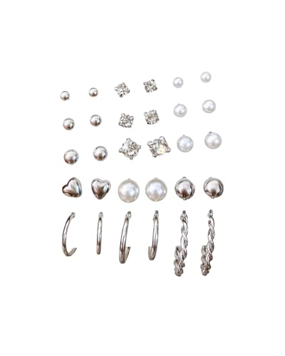 FUGLUS 15 Paar Perlen Ohrringe Set für Damen Mädchen Mode Kettenglied Creolen Ohrstecker Tropfen Ohrringe Boho Statement Acryl Hypoallergen Geburtstagsfeier Schmuck Geschenk A