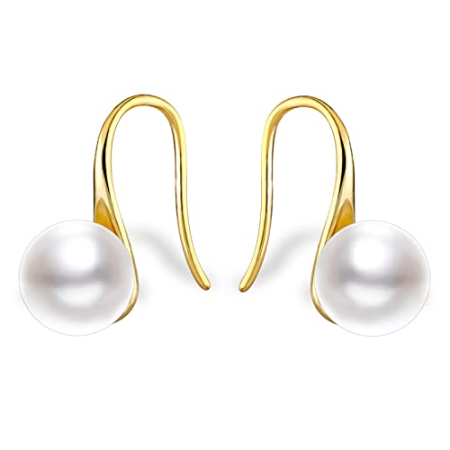 ALEXCRAFT Perlenohrringe Hängend 14K Gold Creolen mit Perlen 925 Sterling Silber Ohrringe Perlen Geschenk für Frauen Freundin Mama Mädchen