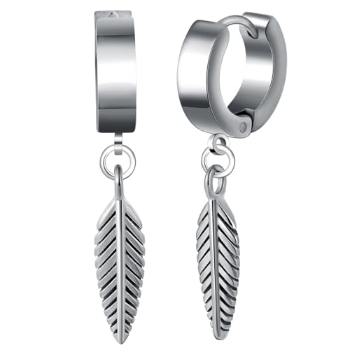 Yumilok Creolen Ohrringe Edelstahl Herren Feder Ohrhänger Klappcreolen Damen Ohrringe Edelstahl Herren Unisex Huggie Ohrknorpel Piercing