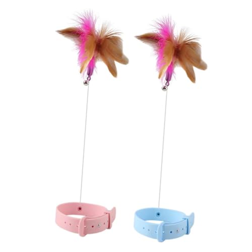 BESPORTBLE 2 Stück Interaktives Katzenspielzeug Federwedel Katzenhalsband Nylon für Wohnungskatzen Spielstab Geschenk