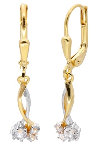 trendor Damen-Ohrringe 333 Gold Bicolor Ohrhänger mit Zirkonias eleganter Ohrschmuck für Frauen zauberhaftes Schmuckstück zeitlose Geschenkidee 68378