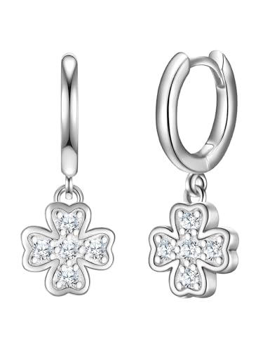 Glanzstücke München Damen Creolen aus 925 - Sterling Silber rhodiniert mit Zirkonia weiß Kleeblatt
