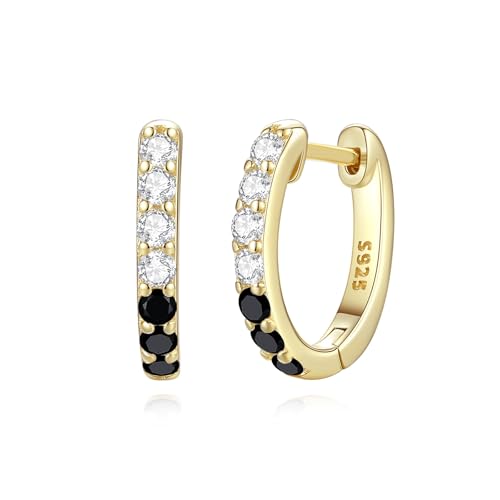 GAVU Damen Kristall Ohrringe Silber 925 Creolen mit schwarzen Zirkonia Gold Ohrschmuck
