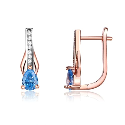 AMDXD 18K 750 Rotgold Ohrringe Vintage Echt Wassertropfen Creolen mit Topas Blau Tropfenschliff Au750 Rosegold Moissanit Ohrstecker