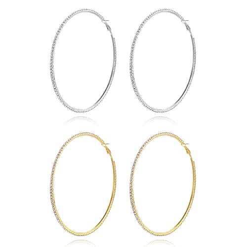 EVER FAITH 2 Paar 100mm große Creolen funkelnde Strass Creolen für Damen und Mädchen