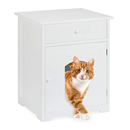 Relaxdays Katzenschrank mit Schublade Katzenkommode Katzentoilette Holz Katzenklo Schrank HBT 63 5 x 52 x 48 cm weiß