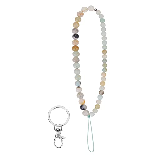 cobee Perlen Charme Handgemachter natürlicher Edelstein Charme Damenmode Lanyard Handy Lanyard Handschlaufe für Schlüsselbund Handykette Antiverlorene Amazonit